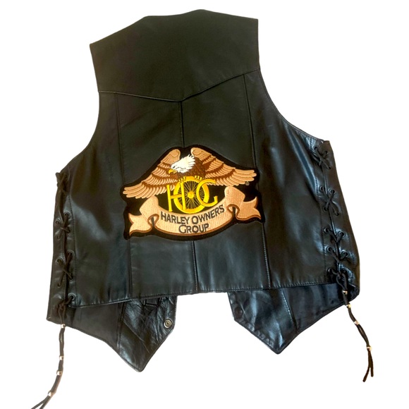PARK V Vintage 90s Custom Black Leather Biker Vest w/Metal Pins-Patches -Size 42 - Picture 13 of 13